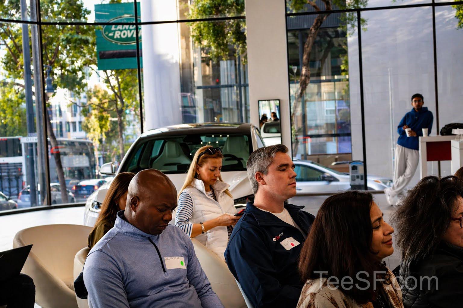 A photo from a pitch night event at Tesla in San Francisco.